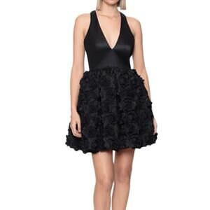 AQUA Rose Embellished Cocktail Mini Dress Sleeveless V Neck Black Size 8 NWT